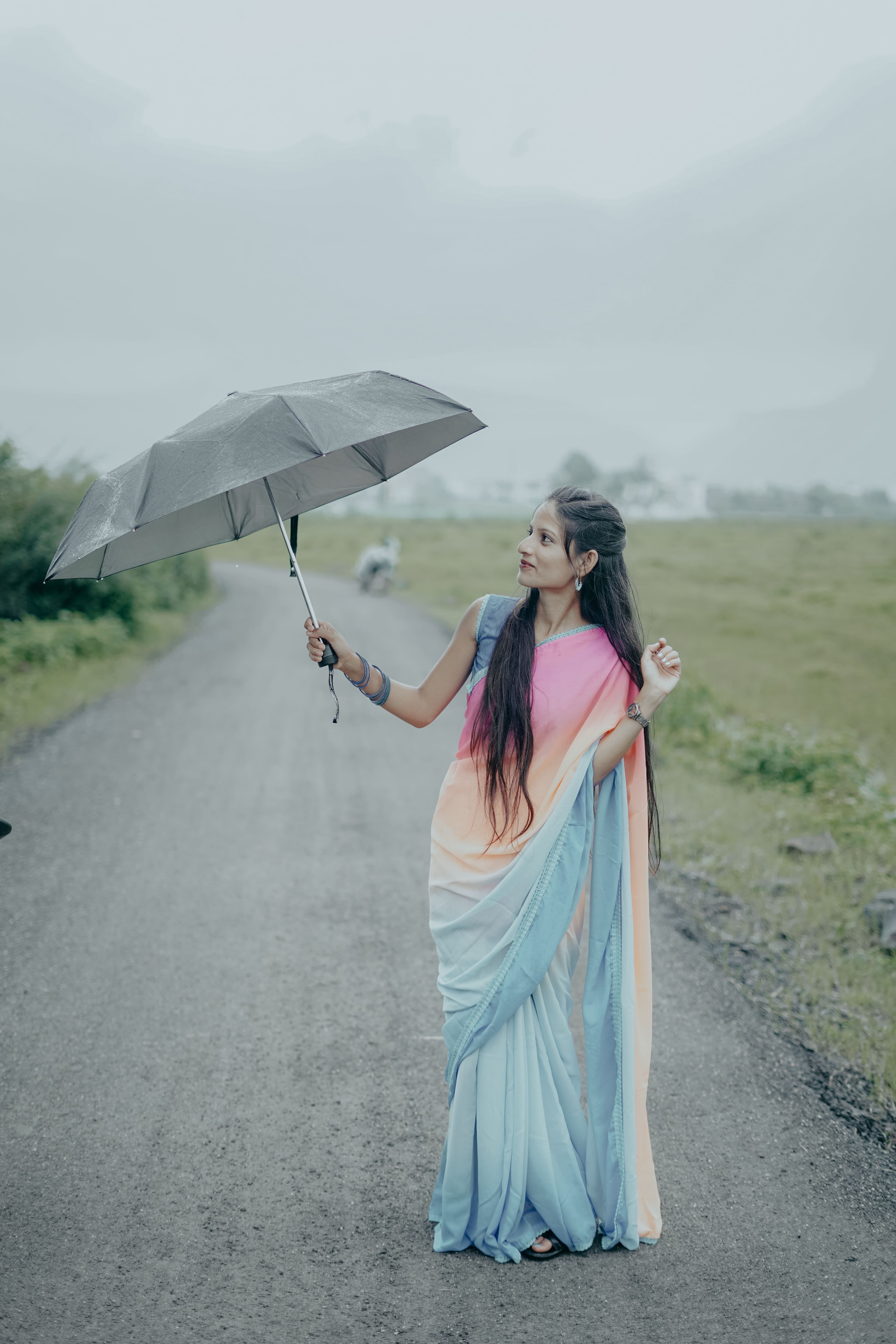 Party Wear Chiffon Saree — Wine Ombre